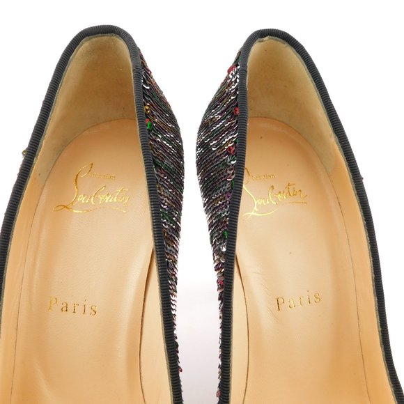 CHRISTIAN LOUBOUTIN Reversible Sparkly Sequin Heel Pumps 37 - Picture 10 of 10